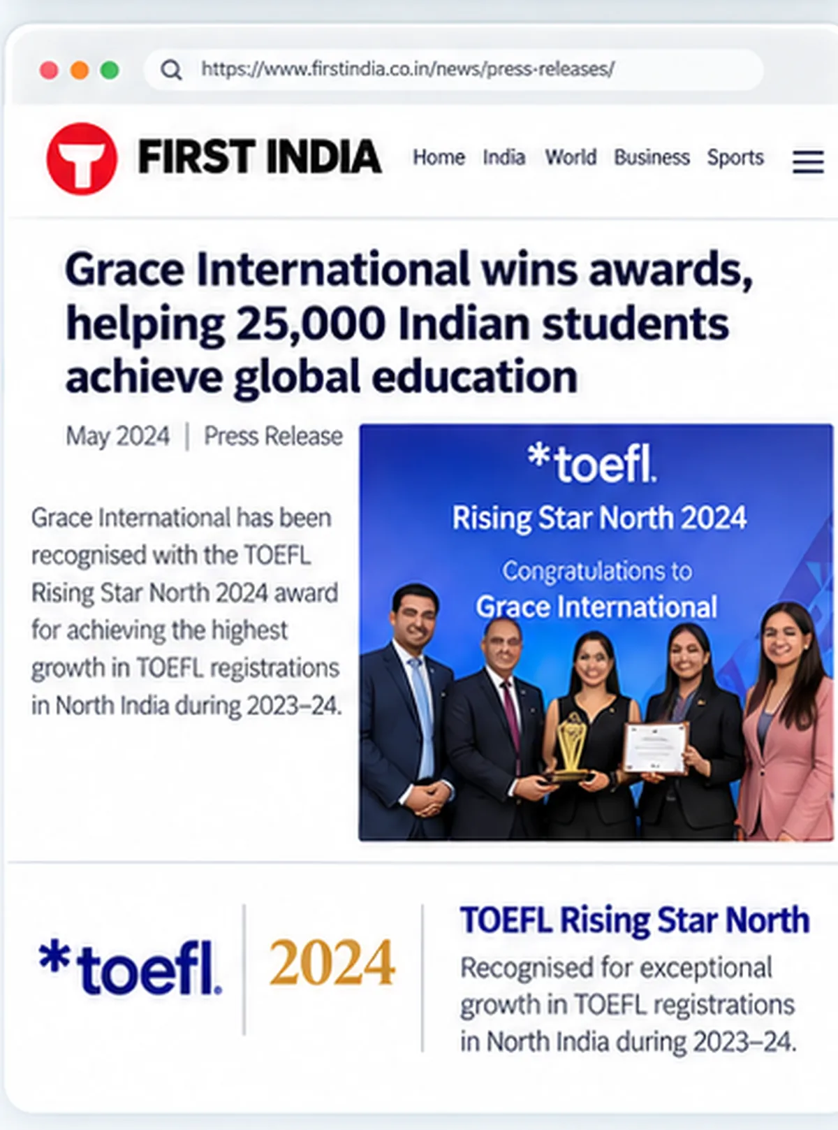 TOEFL Rising Star North recognition