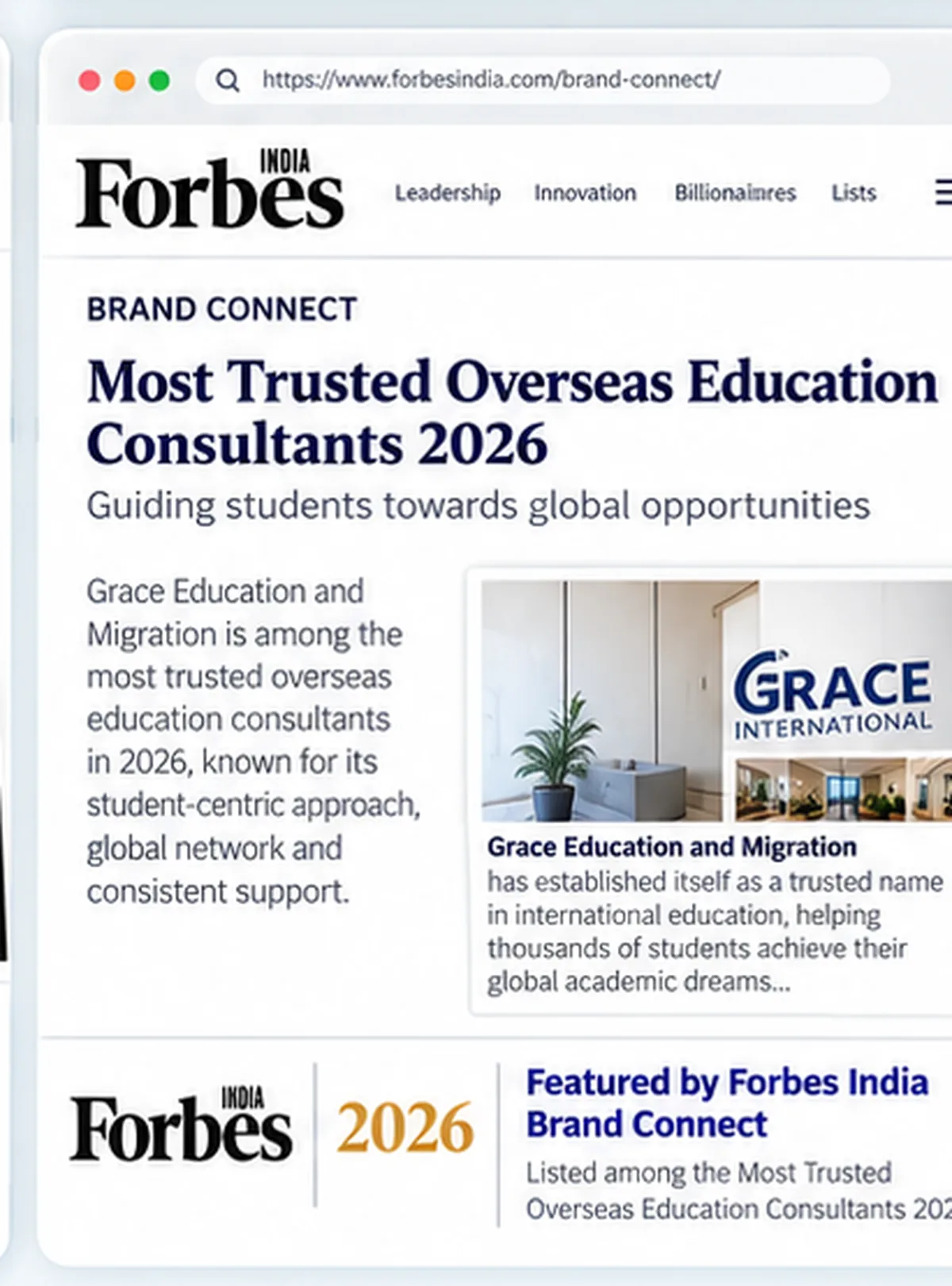 Featured Among Trusted Overseas Education Consultants recognition